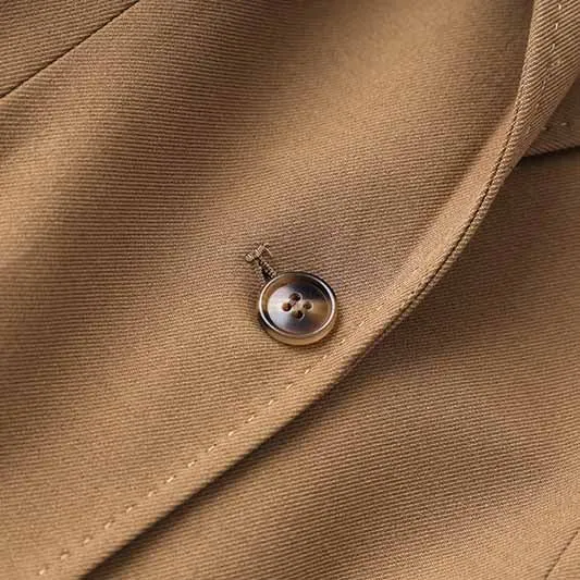 One Button Borwn Pantsuit Fitted Blazer   Mid-High Rise Trousers Pantsuit Suit Formal Wear