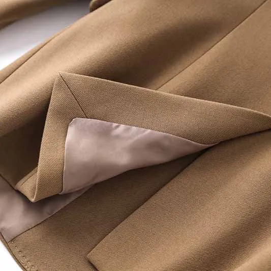 One Button Borwn Pantsuit Fitted Blazer   Mid-High Rise Trousers Pantsuit Suit Formal Wear