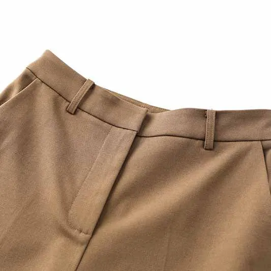 One Button Borwn Pantsuit Fitted Blazer   Mid-High Rise Trousers Pantsuit Suit Formal Wear
