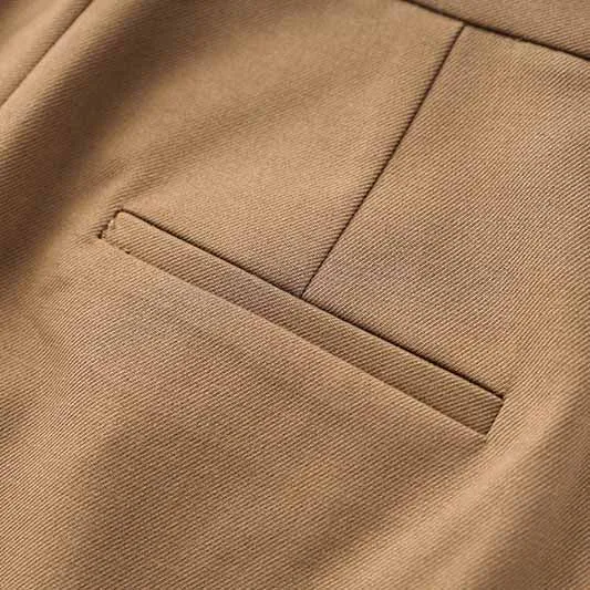 One Button Borwn Pantsuit Fitted Blazer   Mid-High Rise Trousers Pantsuit Suit Formal Wear