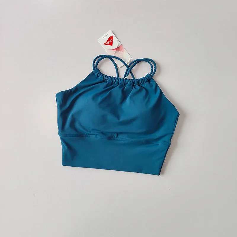 One-Piece Fixed Shoulder Strap Sports Bra for Women