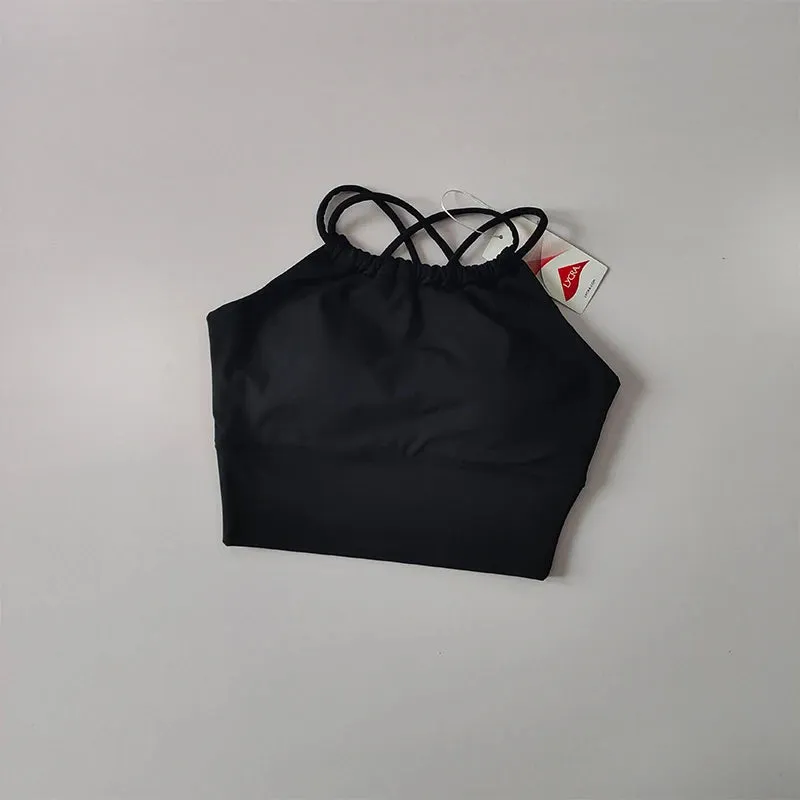 One-Piece Fixed Shoulder Strap Sports Bra for Women