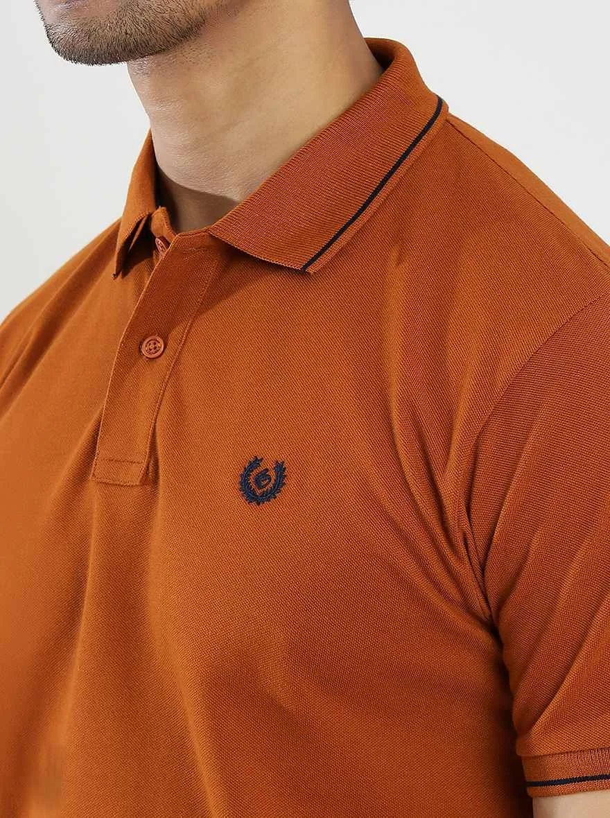 Orange Solid Slim Fit Polo T-Shirt | Greenfibre