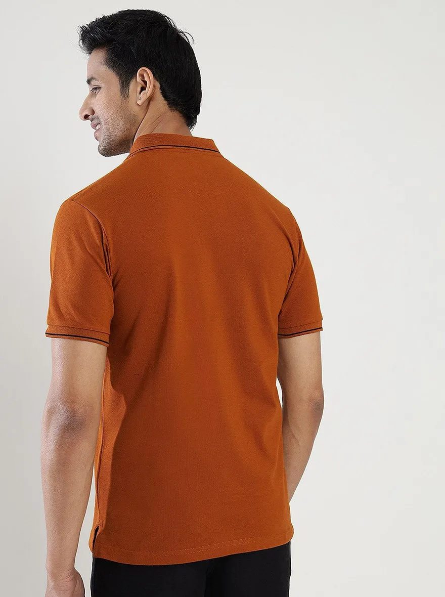 Orange Solid Slim Fit Polo T-Shirt | Greenfibre