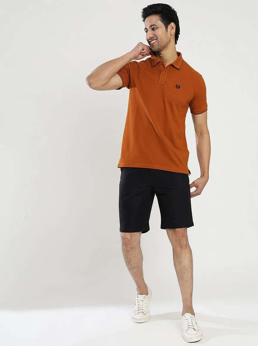 Orange Solid Slim Fit Polo T-Shirt | Greenfibre