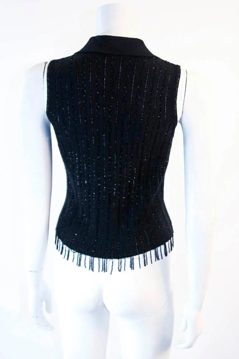OSCAR DE LA RENTA Black Cashmere and Silk Beaded Size S