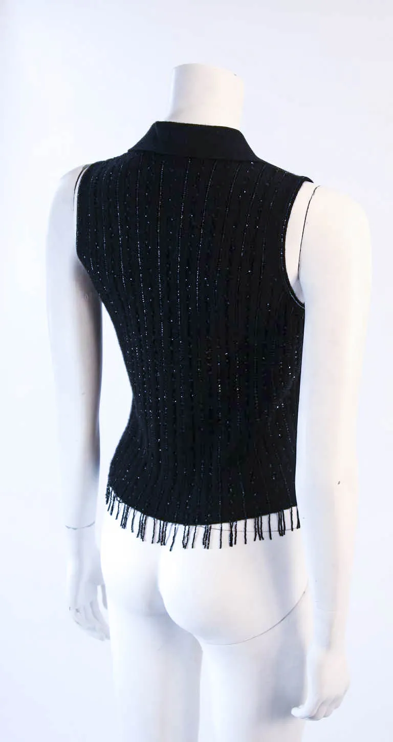 OSCAR DE LA RENTA Black Cashmere and Silk Beaded Size S
