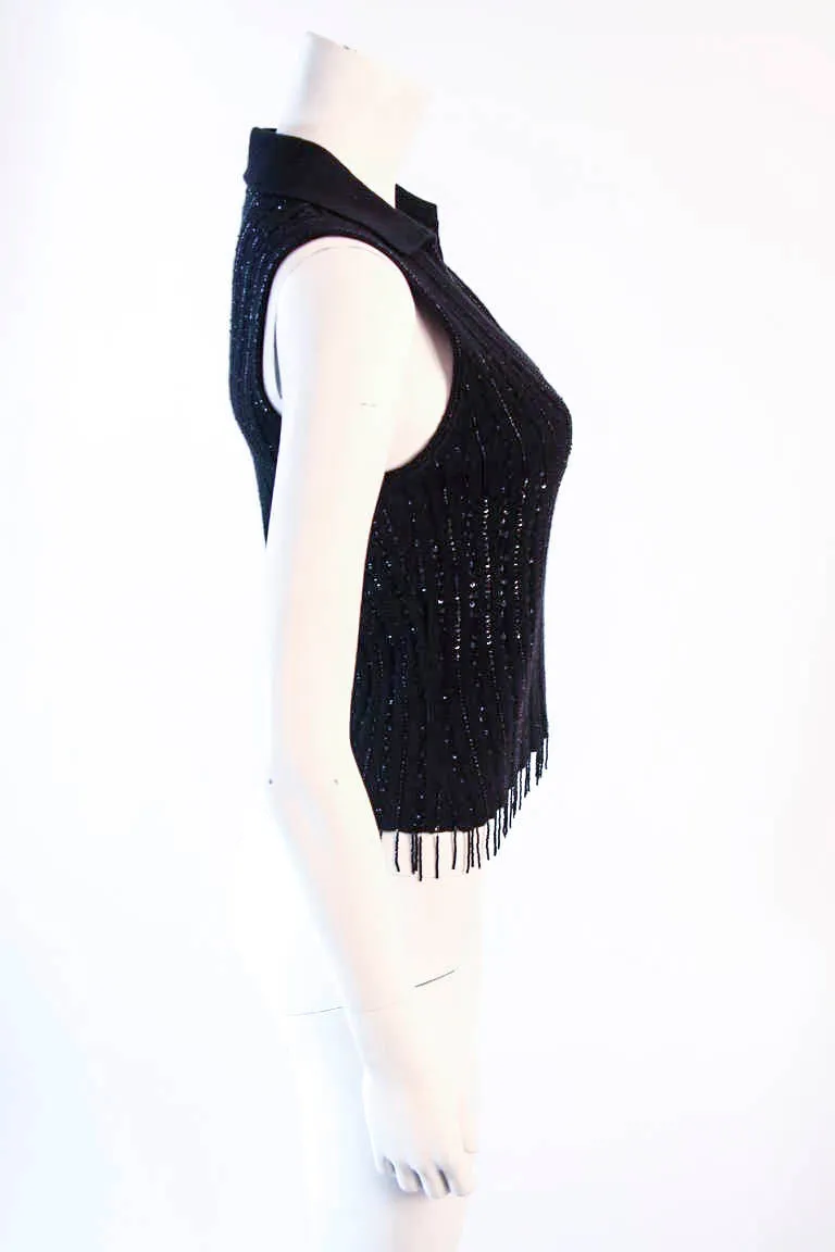 OSCAR DE LA RENTA Black Cashmere and Silk Beaded Size S