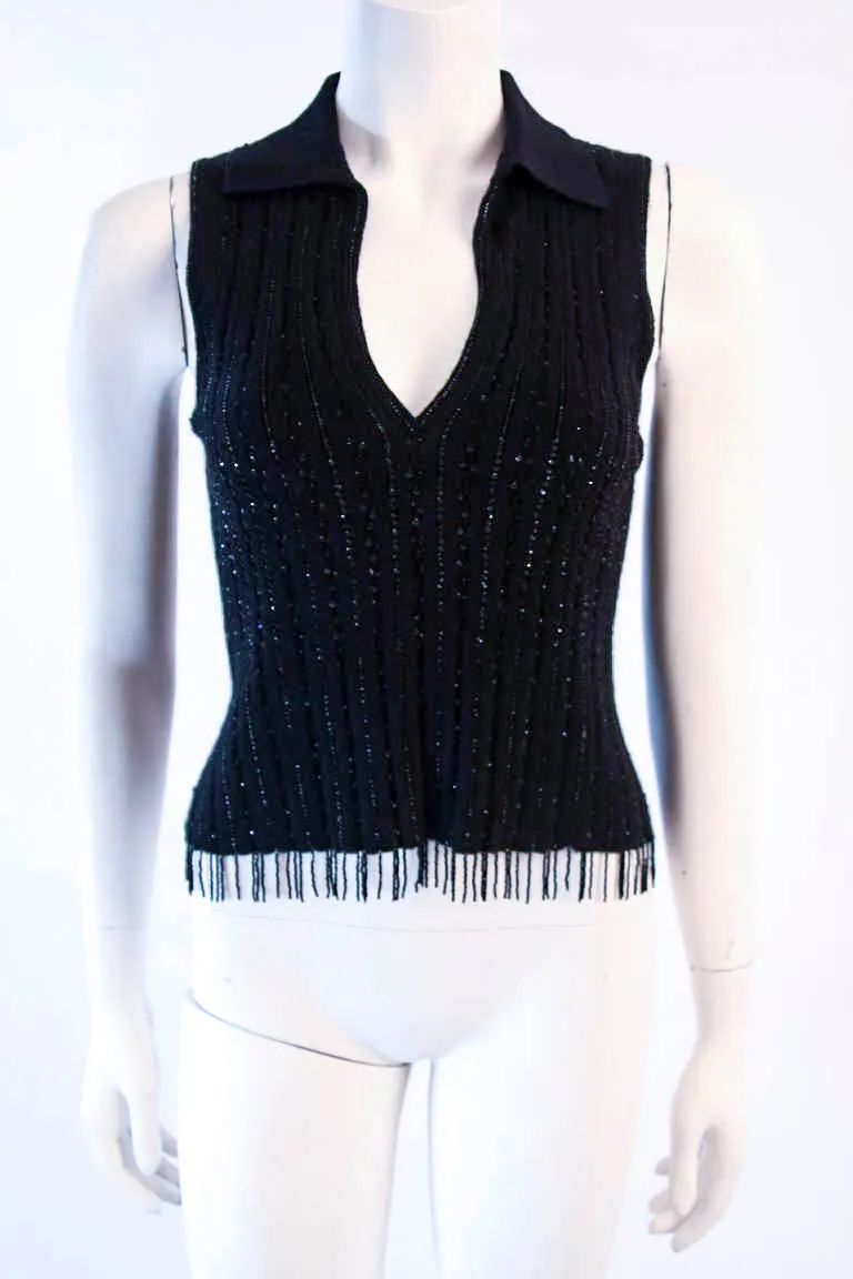 OSCAR DE LA RENTA Black Cashmere and Silk Beaded Size S