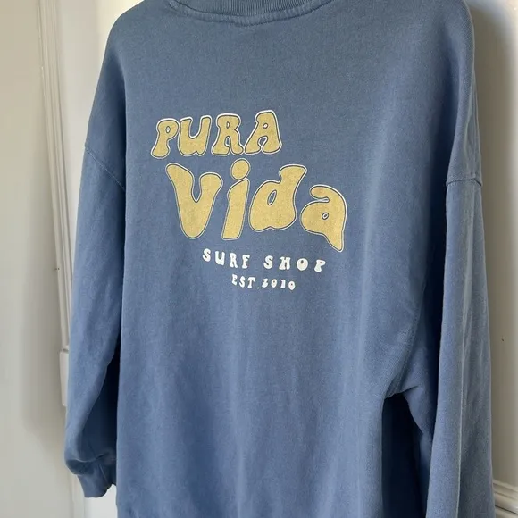 Oversized Pura Vida Boxy Crewneck Sweater light blue Long Sleeve Small Petite