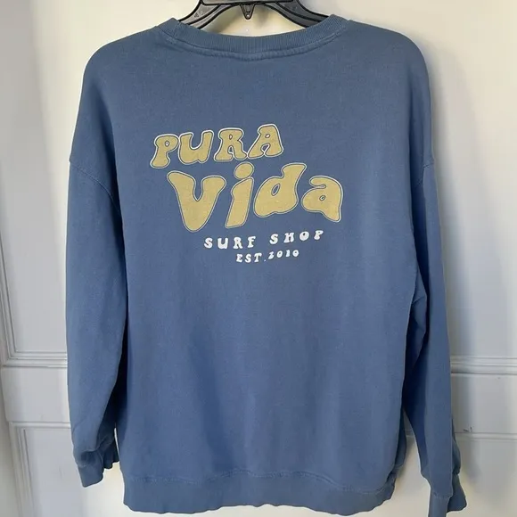 Oversized Pura Vida Boxy Crewneck Sweater light blue Long Sleeve Small Petite