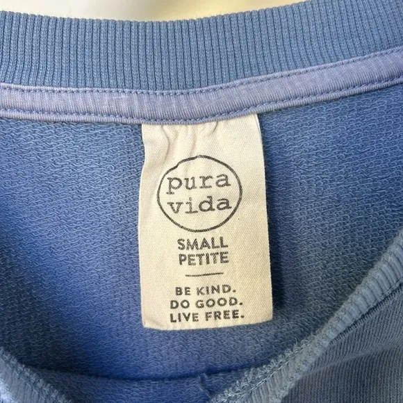 Oversized Pura Vida Boxy Crewneck Sweater light blue Long Sleeve Small Petite