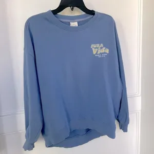 Oversized Pura Vida Boxy Crewneck Sweater light blue Long Sleeve Small Petite