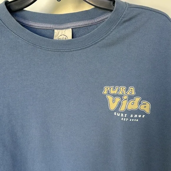 Oversized Pura Vida Boxy Crewneck Sweater light blue Long Sleeve Small Petite