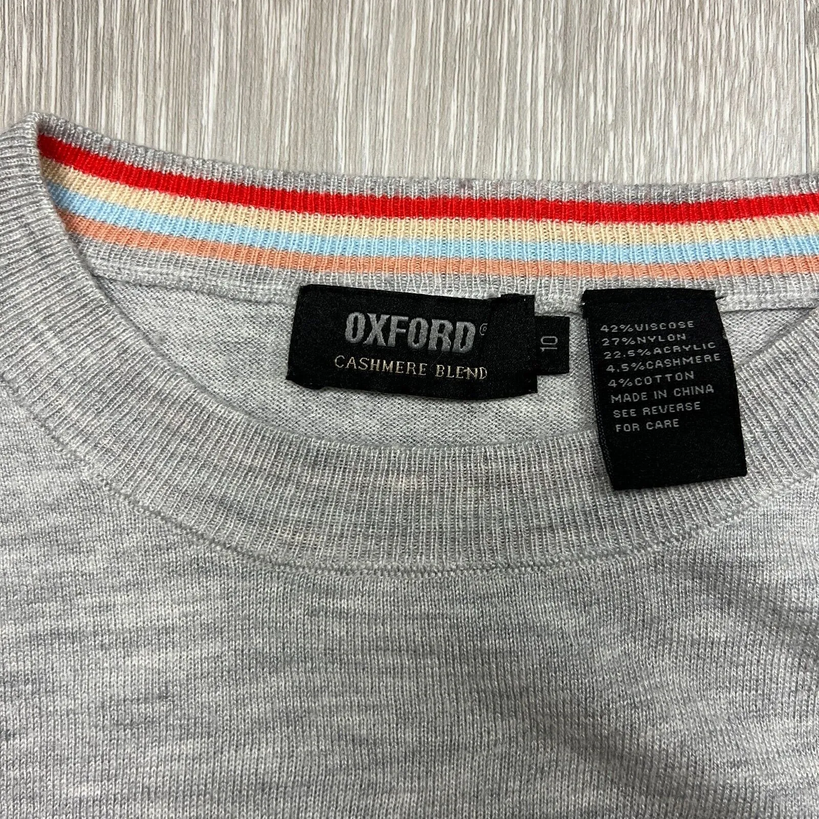 Oxford Womens Grey Cashmere Blend Womens Knit Sweater Size 10