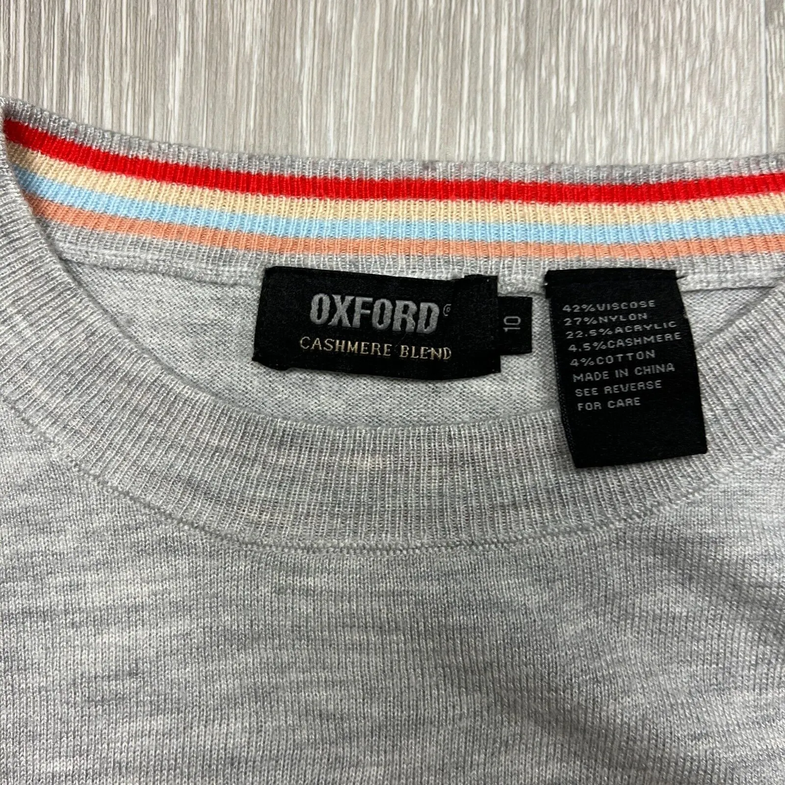 Oxford Womens Grey Cashmere Blend Womens Knit Sweater Size 10