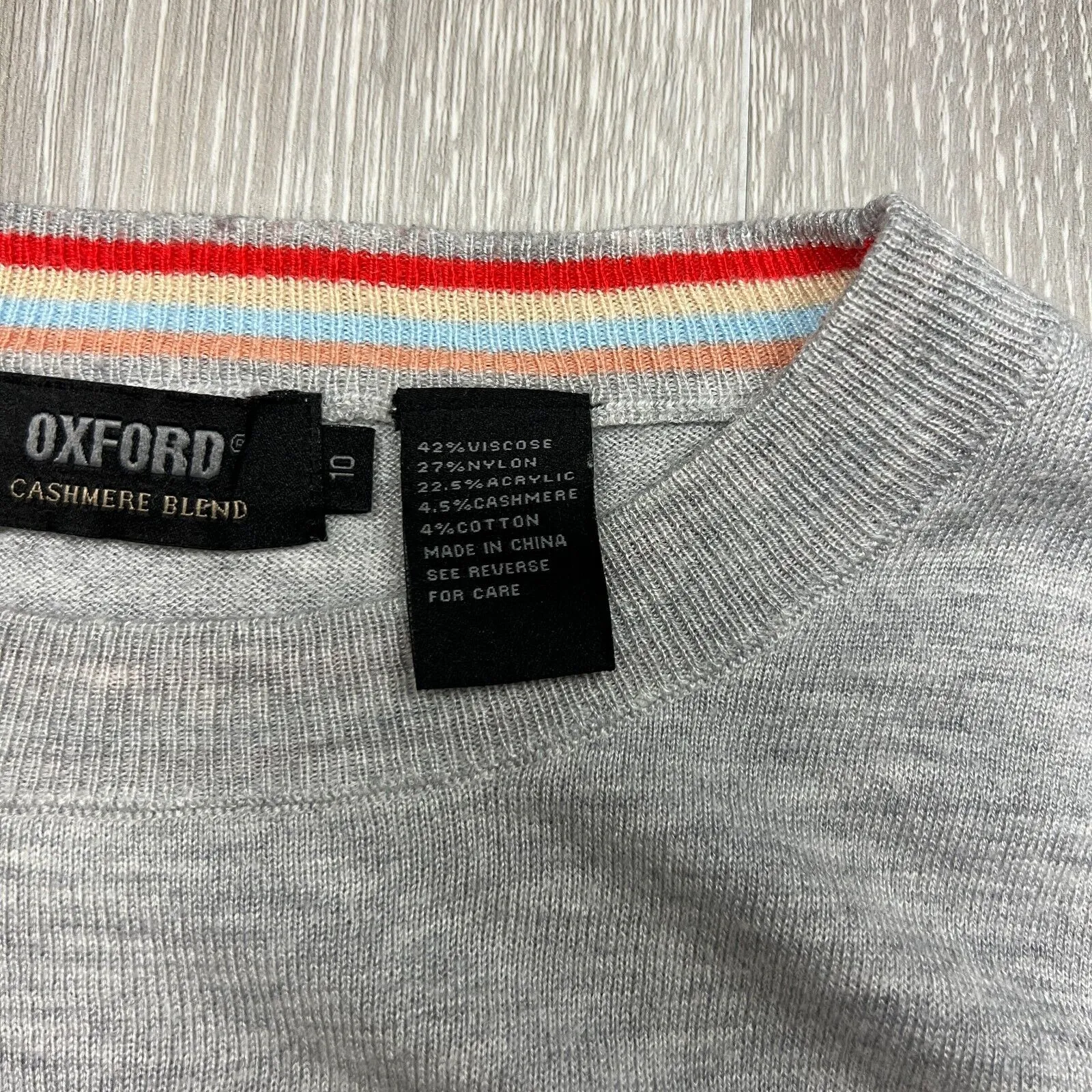 Oxford Womens Grey Cashmere Blend Womens Knit Sweater Size 10