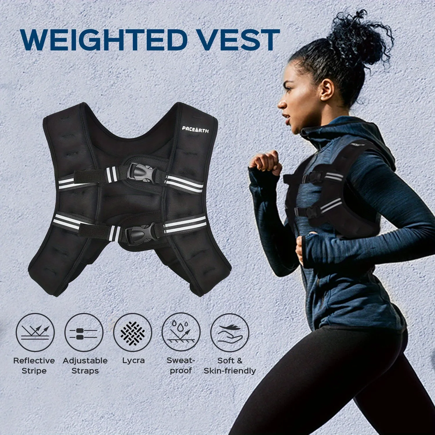 PACEARTH Weighted Vest 6lb/ 16lb/ 25lb Weighted Vest with Reflective Stripe, Body Weight Vests Adjustable for Men, Women Workout, Strength Training, Running, Walking, Jogging Reflective Stripes Deeper Back Mesh Pocket, Withou