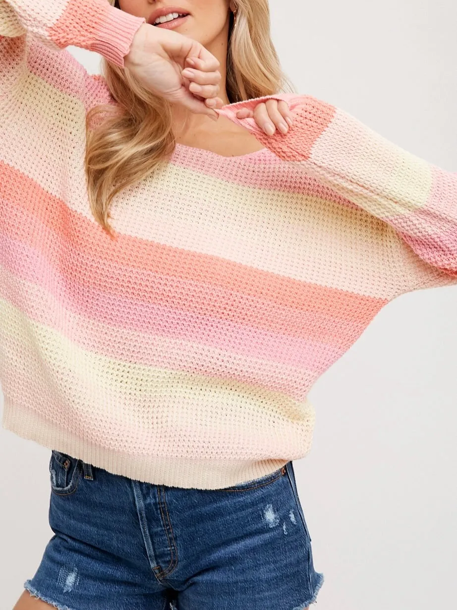 Pastel Knit Sweater - Pink Yellow