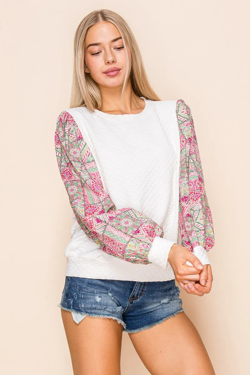 Pattern Sleeves Quilted Light Weight Top