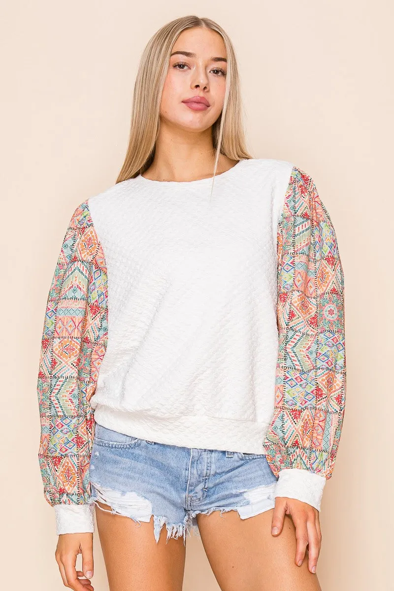 Pattern Sleeves Quilted Light Weight Top