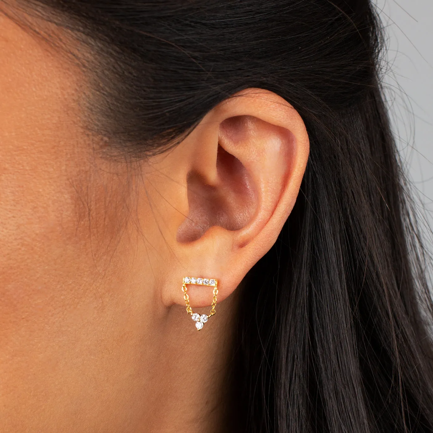 Pavé Bar X Cluster Chain Stud Earring