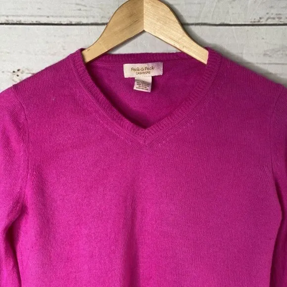 Peck &amp; Peck Womens Sz Small Pink 100% Pure Cashmere Sweater V Neck Soft