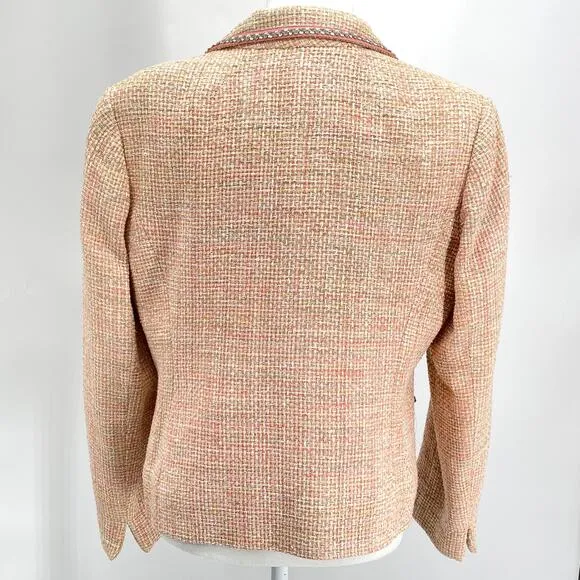Pendleton Size 12 Silk Tweed Blazer Pink Yellow Polyester Lined Button Front
