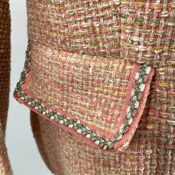 Pendleton Size 12 Silk Tweed Blazer Pink Yellow Polyester Lined Button Front