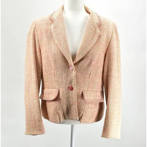 Pendleton Size 12 Silk Tweed Blazer Pink Yellow Polyester Lined Button Front
