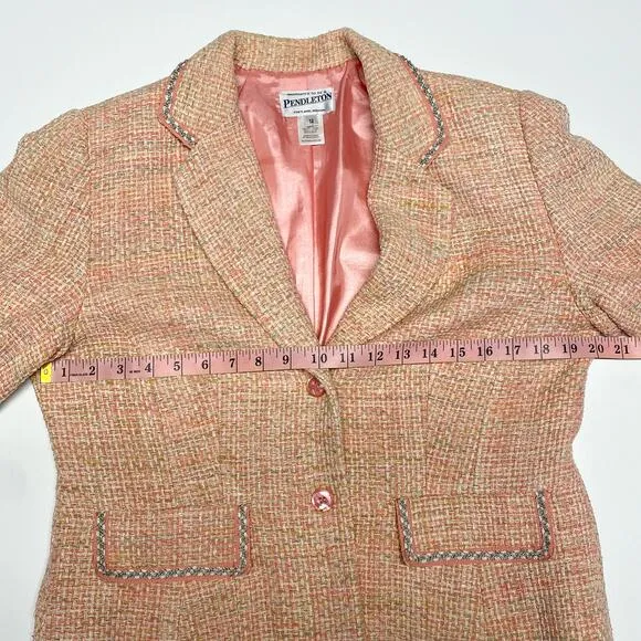 Pendleton Size 12 Silk Tweed Blazer Pink Yellow Polyester Lined Button Front
