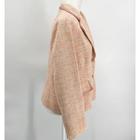 Pendleton Size 12 Silk Tweed Blazer Pink Yellow Polyester Lined Button Front