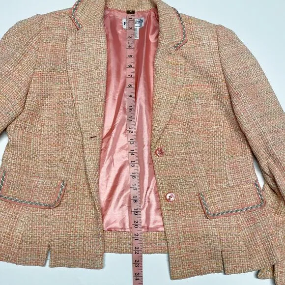 Pendleton Size 12 Silk Tweed Blazer Pink Yellow Polyester Lined Button Front