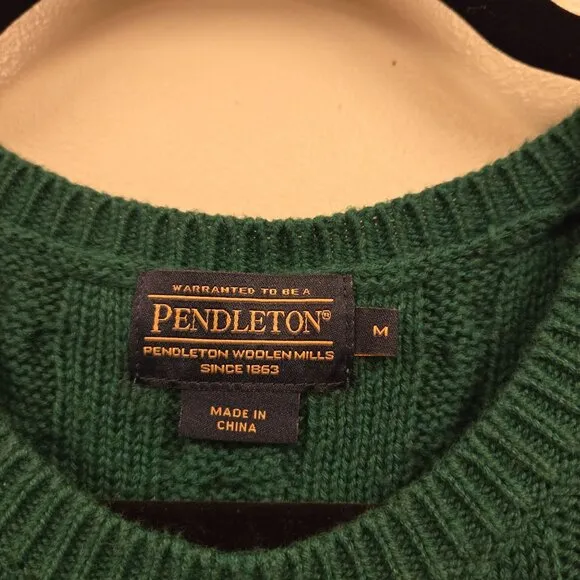 Pendleton Women's M Forrest Green Cable Knit Sweater Cotton Cashmere Blend