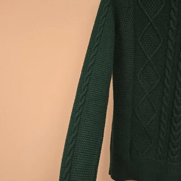 Pendleton Women's M Forrest Green Cable Knit Sweater Cotton Cashmere Blend