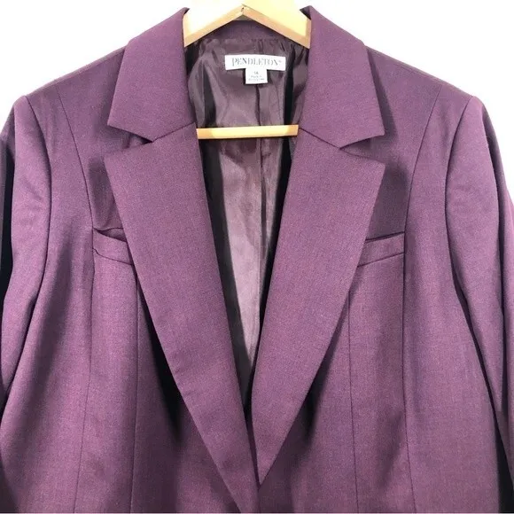 Pendleton Wool Skirt Suit Set One Button Blazer Jacket Purple 14