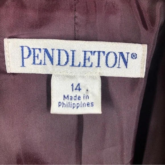 Pendleton Wool Skirt Suit Set One Button Blazer Jacket Purple 14
