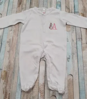 Personalised Baby Girls White Babygro With Pink Rabbit With Initial