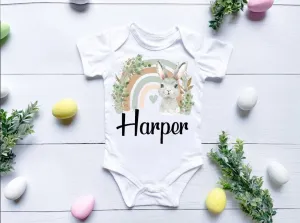 Personalised Easter Vest Or Sleepsuit - Green Rainbow