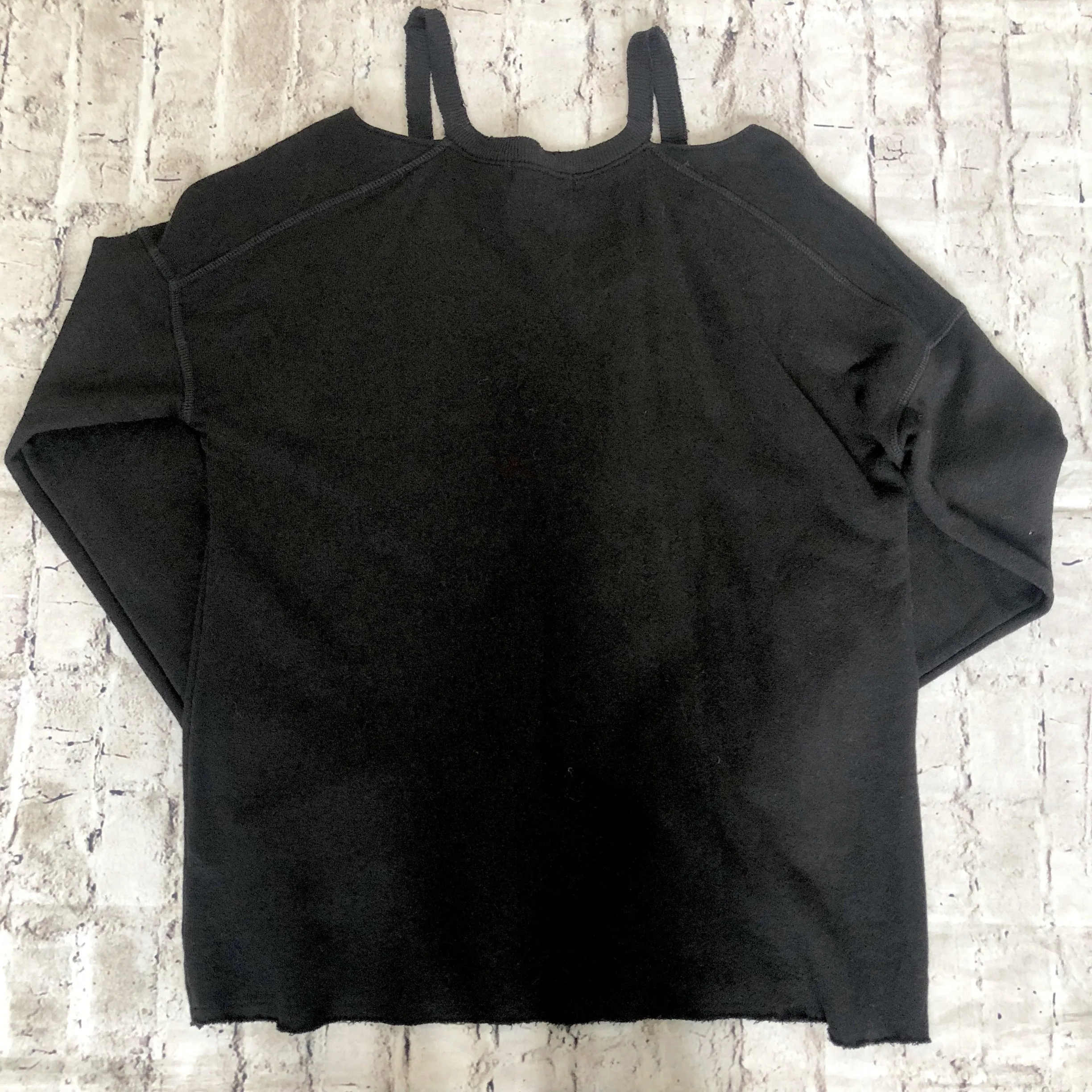 PHILANTHROPY Black Petra Zip Raw Hem Distressed Pullover Sweatshirt Size S