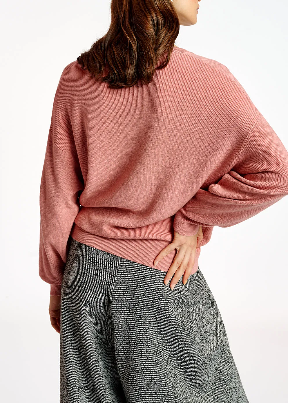 Pink oversized fine-knit sweater