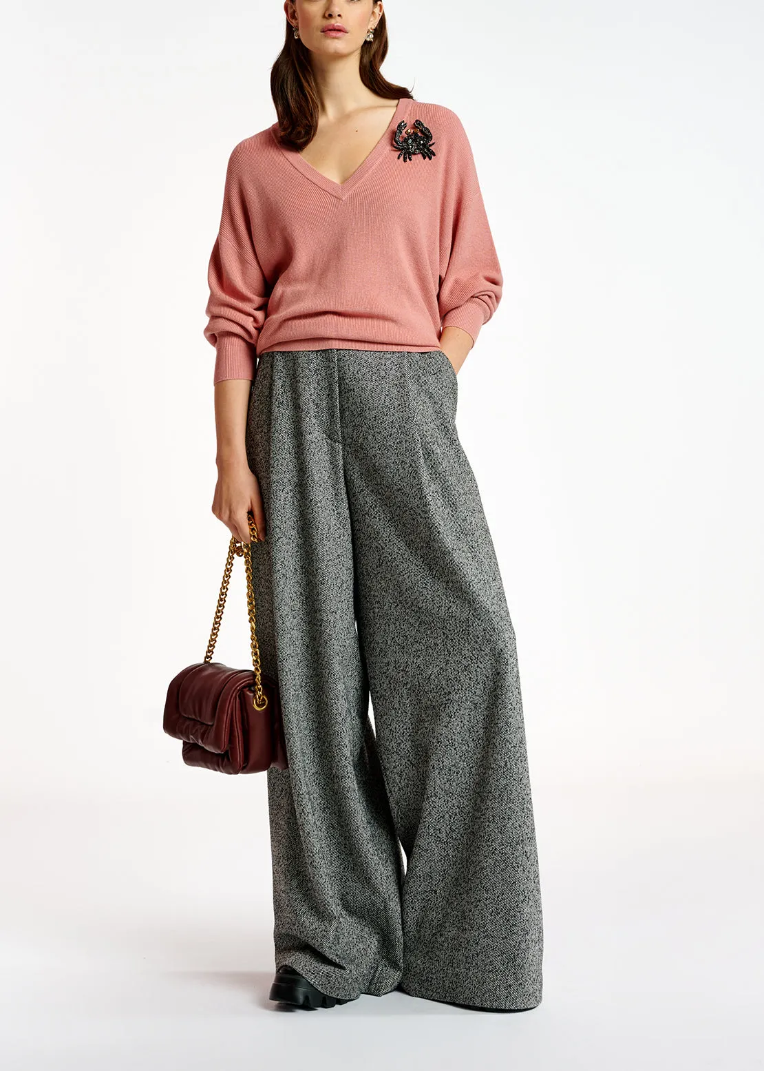 Pink oversized fine-knit sweater