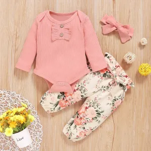 Pink Ruffle Long Sleeve Vest & Floral Trousers