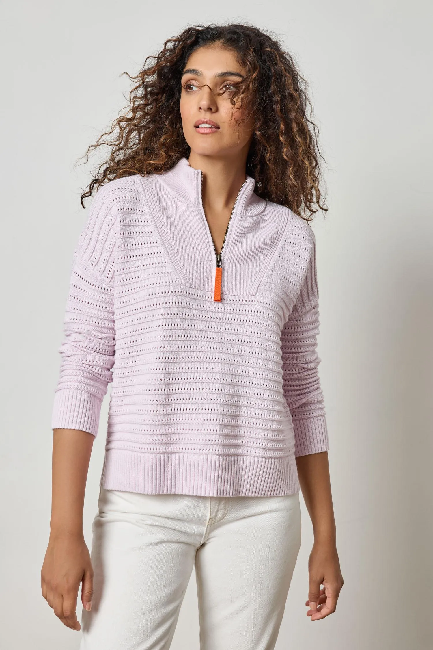 POINTELLE HALF ZIP SWEATER