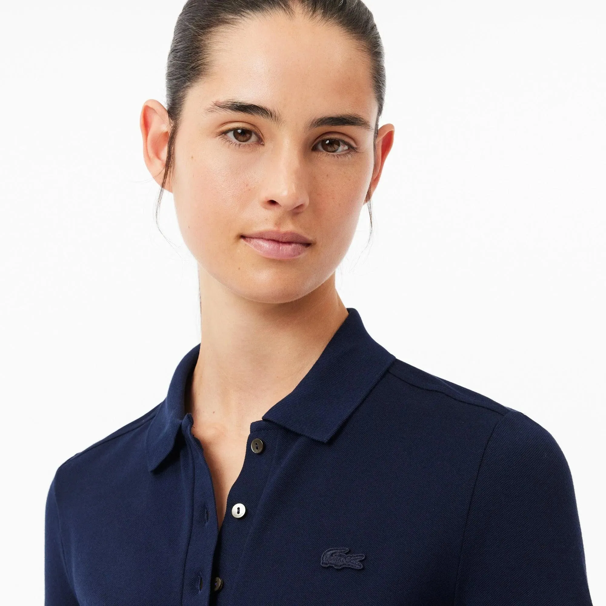 Polo Lacoste de Mujer en Piqué de Algodón Stretch Azul