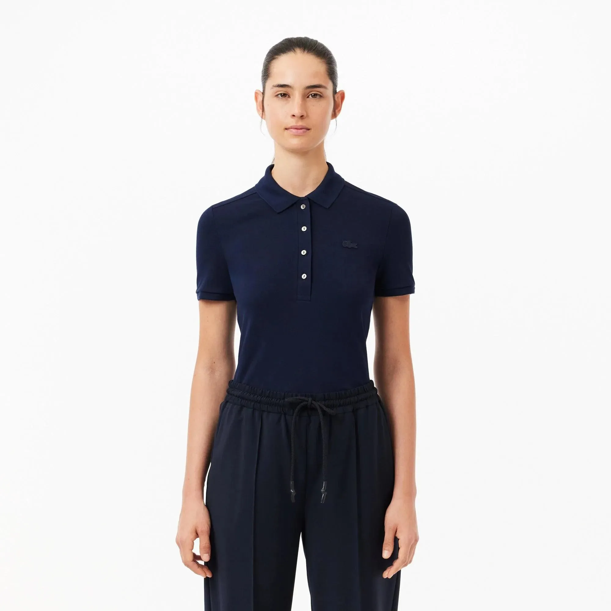 Polo Lacoste de Mujer en Piqué de Algodón Stretch Azul