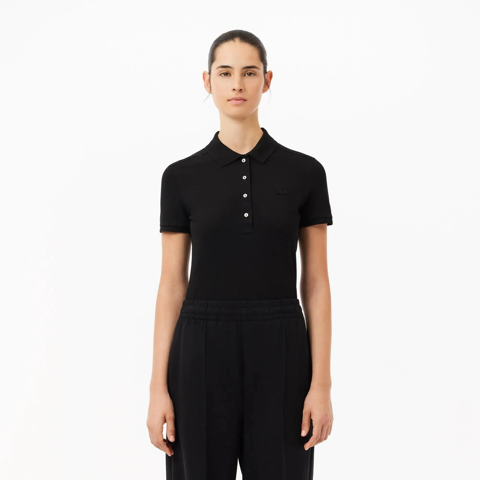 Polo Lacoste de Mujer en Piqué de Algodón Stretch Negro