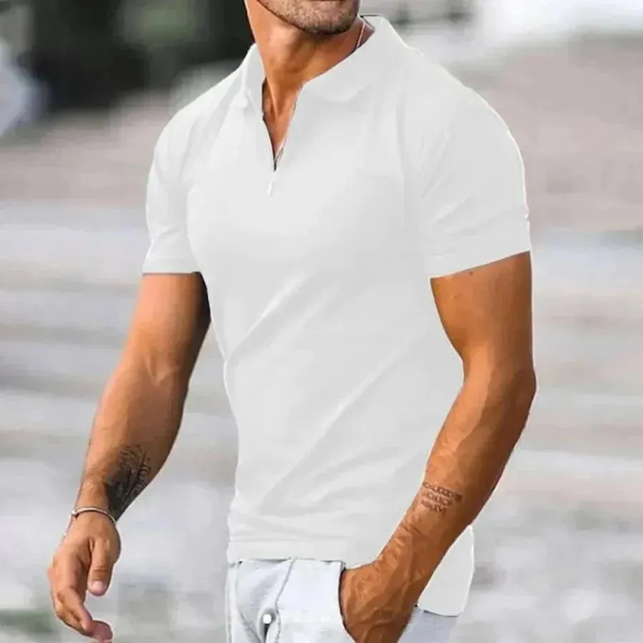 Polo Luxe™ | Men's Slim Fit Polo Shirt | Short Sleeve, Zipper Placket, Stretch Cotton Blend