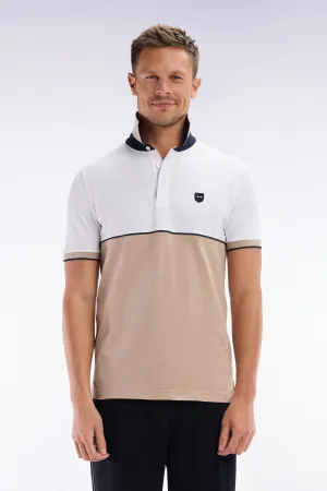 Polo à manches courtes en coton stretch bicolore beige coupe ajustée