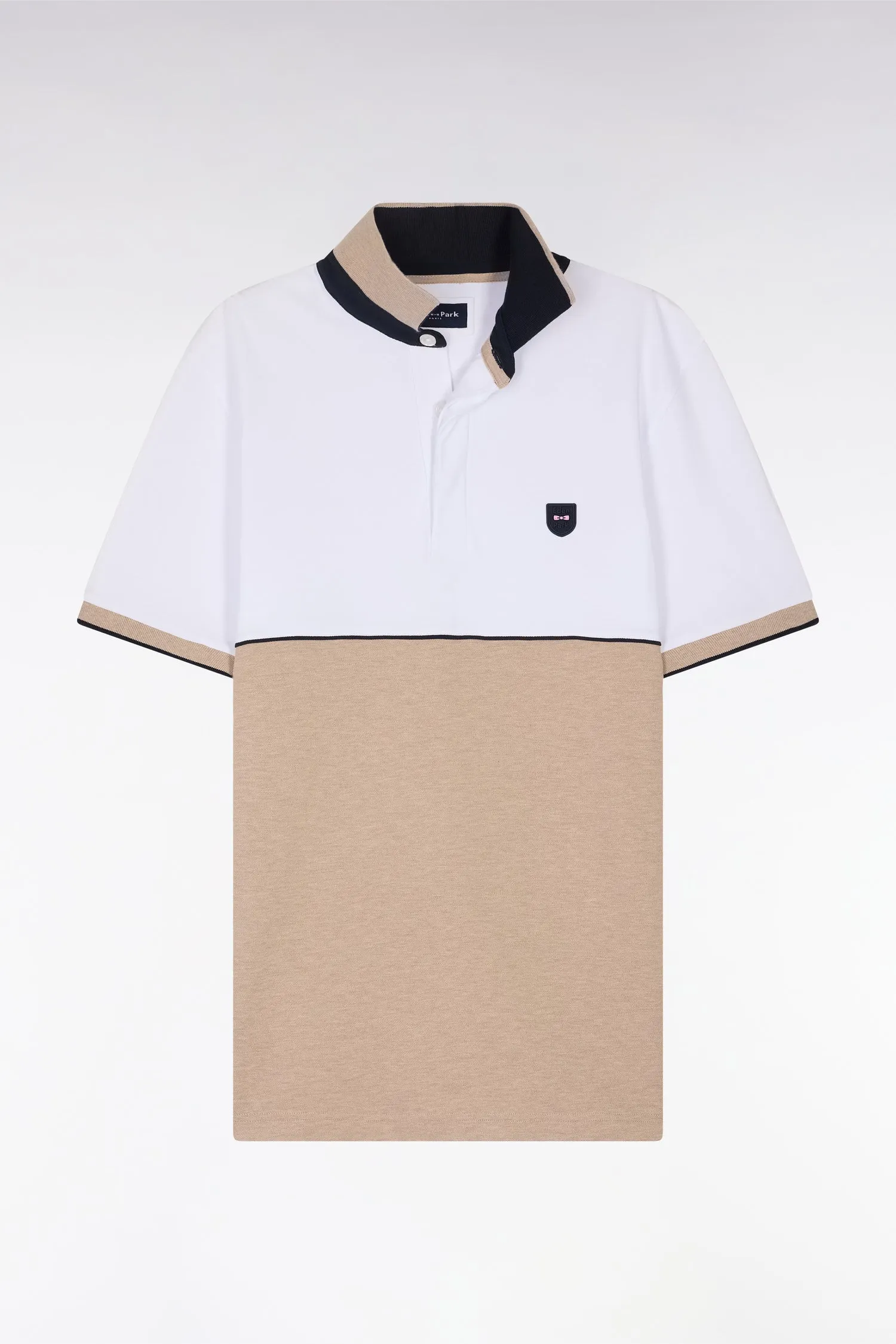 Polo à manches courtes en coton stretch bicolore beige coupe ajustée